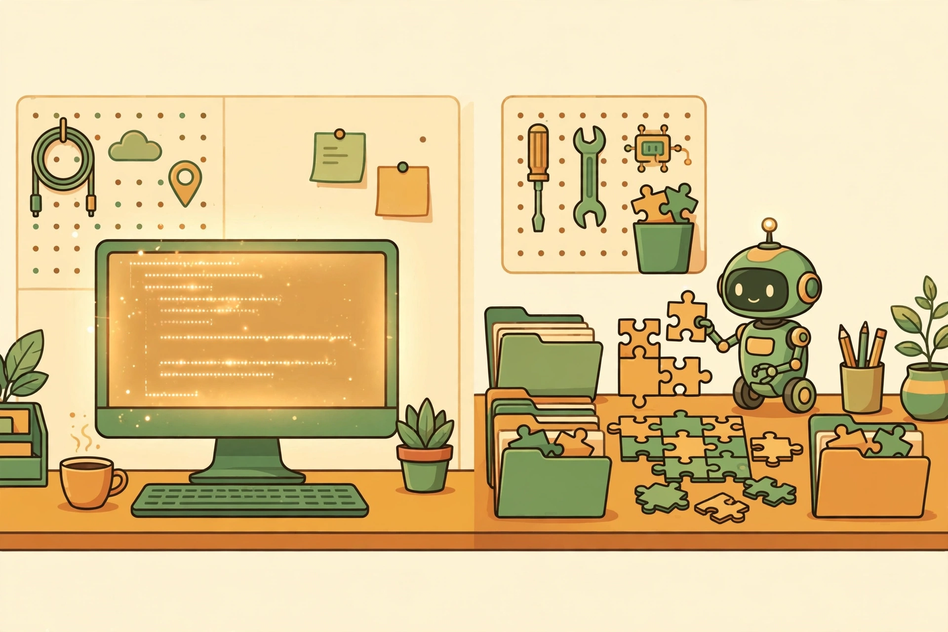 Side-by-side comparison of two AI coding workstations, one with autocomplete suggestions and one with an autonomous agent assembling code
