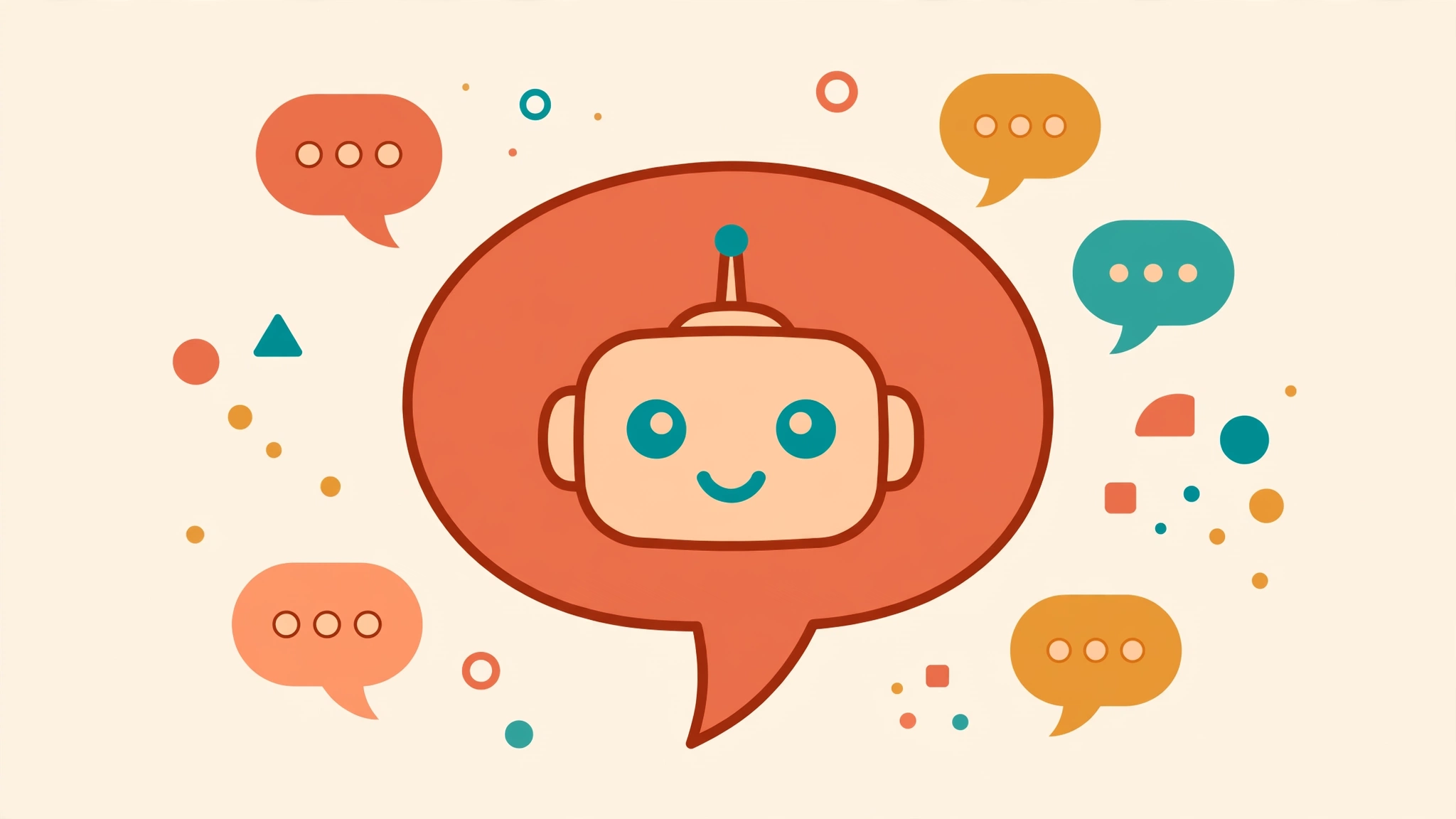 Flat vector illustration of a chat bubble containing a friendly robot face