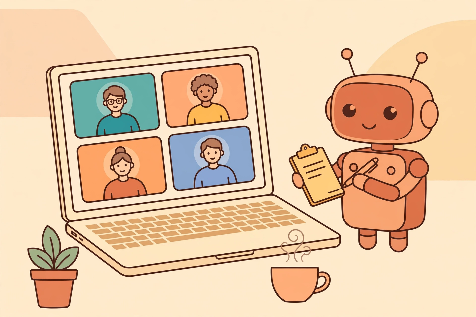 AI meeting assistant taking notes during a video conference call