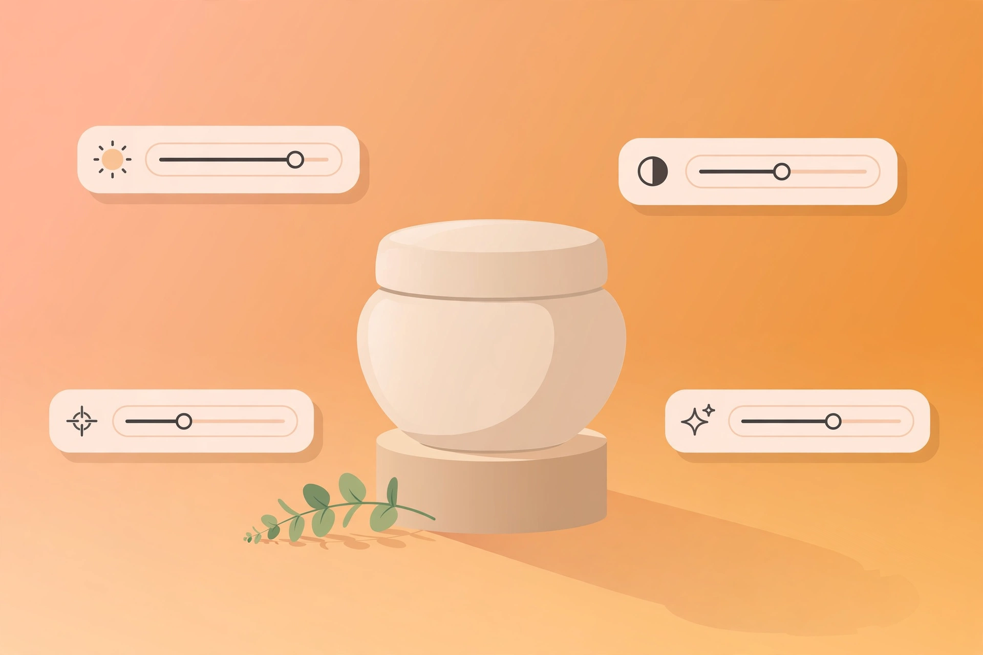 AI product photography: a skincare jar staged with a warm gradient backdrop