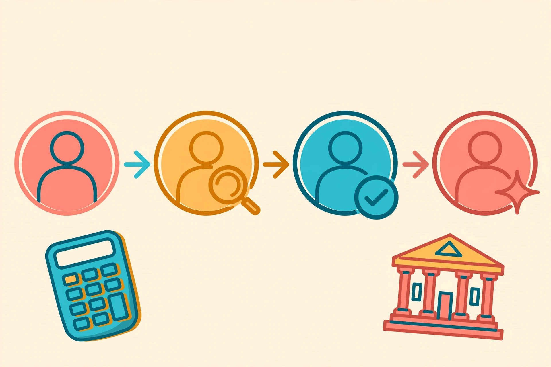 Approval workflow diagram with circular avatar placeholders and flow arrows between steps