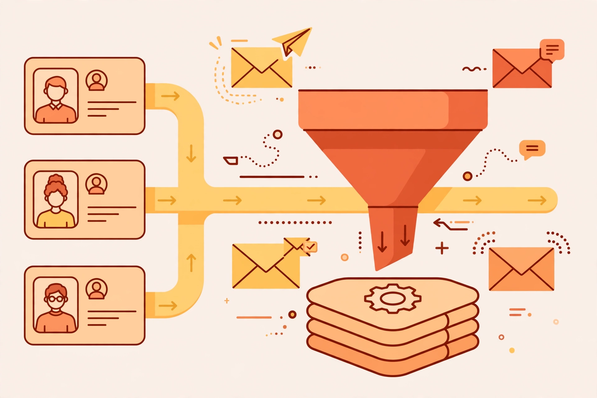 Candidate profiles flowing through a pipeline into an applicant tracking system funnel