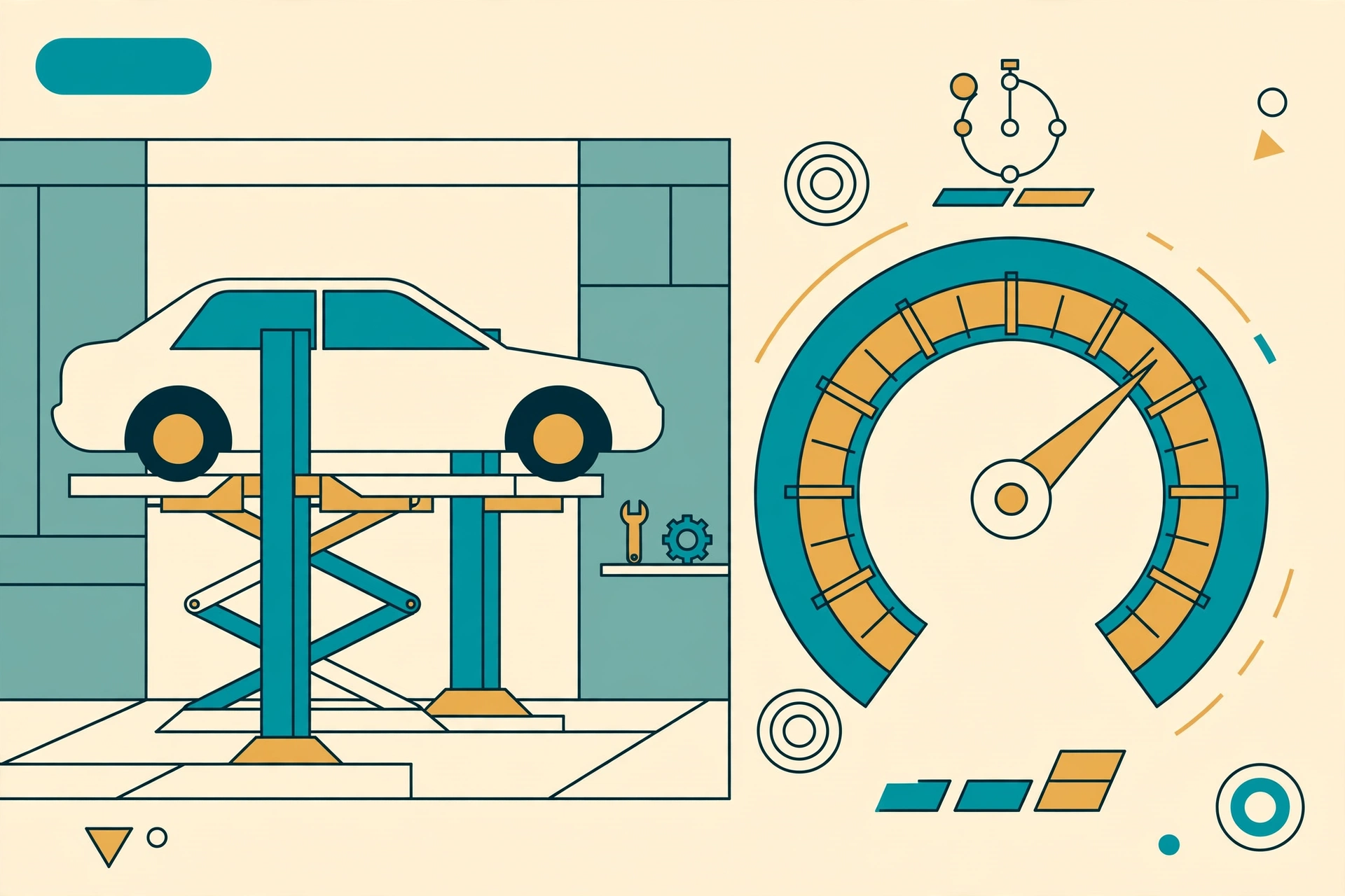 A car on a service lift beside a large speedometer dial symbolizing fast lead response