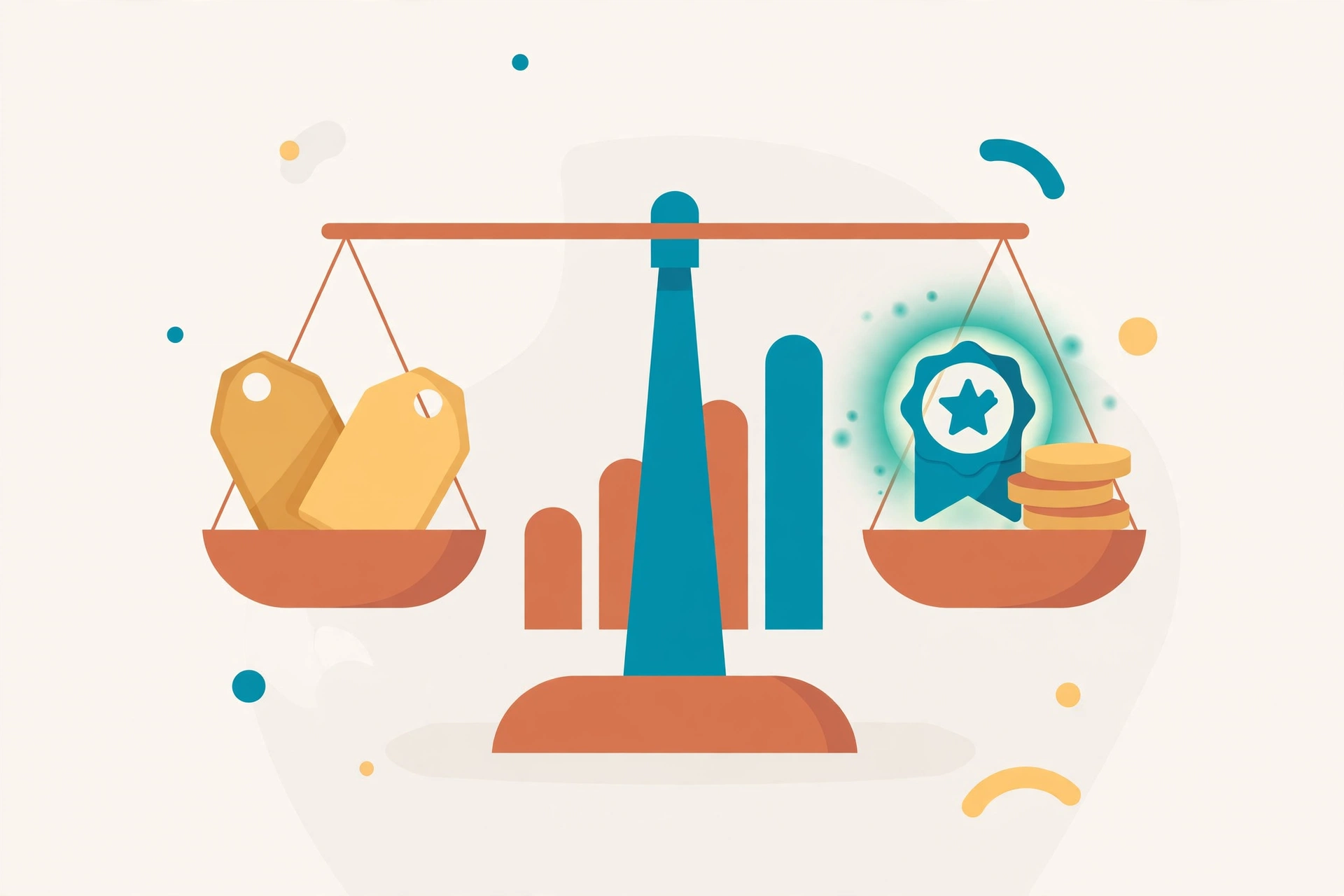 Balance scale weighing price against quality for AI writing tools