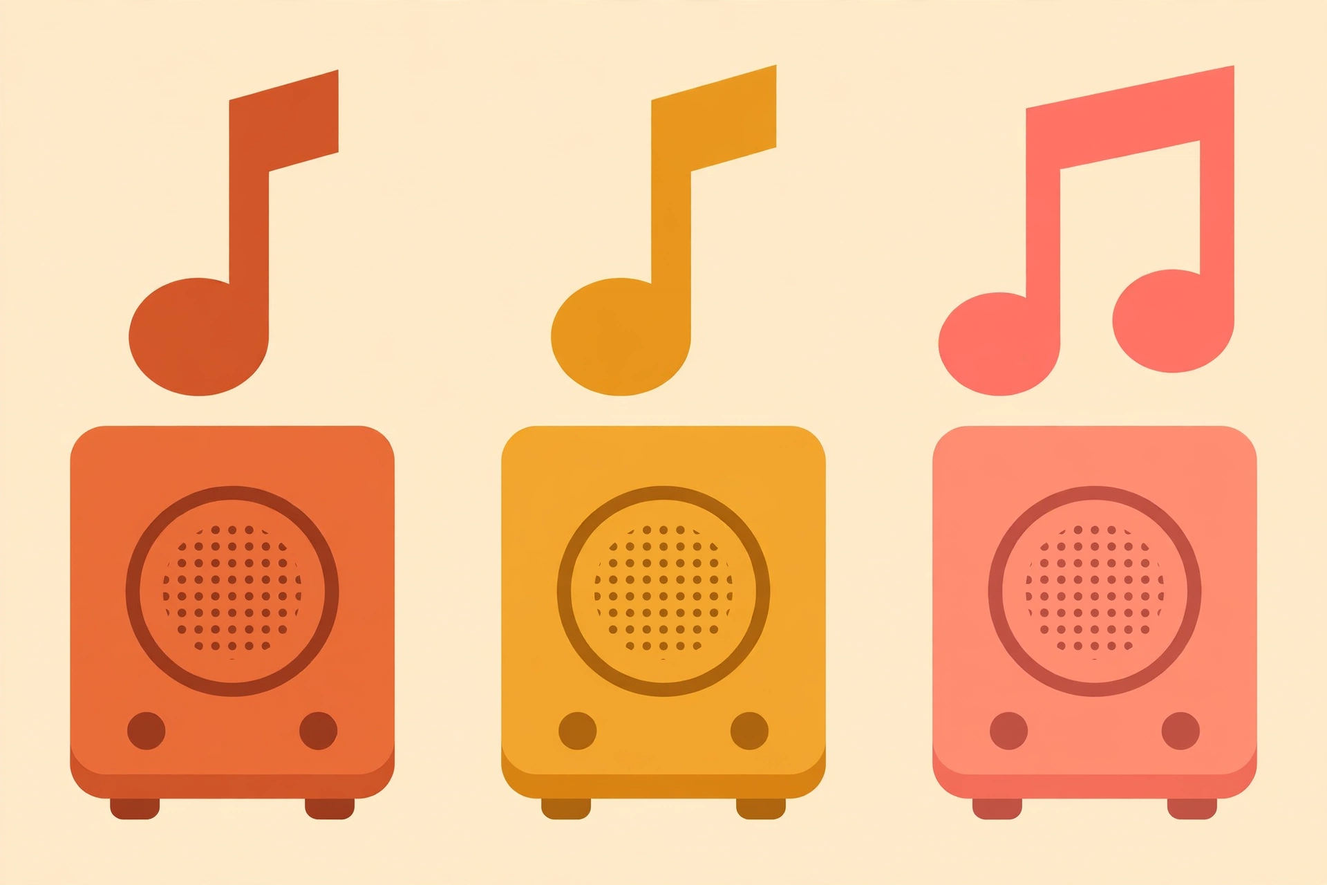 Three speaker cabinets compared side by side with musical notes
